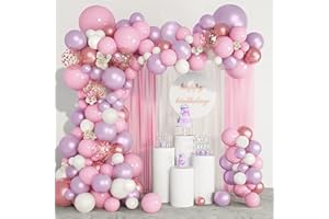 LUOBITO Palloncini Compleanno, 130 Pz Rosa Viola Palloncini Arco Ghirlanda Kit, Metallici Rose Gold Palloncini Colorati, Arco Palloncini Struttura San Valentino Bambina Festa Decorazioni