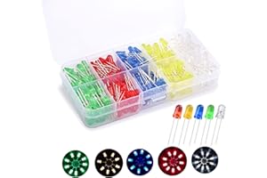 KA WAH CORE 5mm Diodi Led, 250 Pezzi Multicolore Diodo ad Emissione 3V Diodi Led Alta Luminosità, 2pin Diffusione Luminosa Rotondo 5 colori Bianco/Rosso/Giallo/Verde/Blu Kit di Classificazione