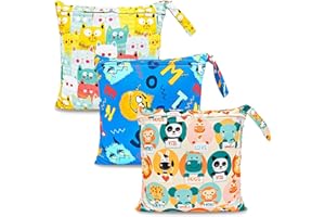 HOTLIKE Bolsa de Pañales, 3PCS Bebé Reutilizable Impermeabilizan Bolsa con Cremallera Impermeable para Mamá, Wetbag Portátil Organizador de Viaje, Playa, Gym (Amarillo)
