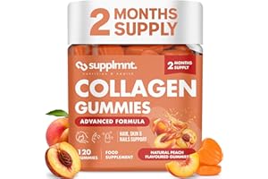 SUPPLMNT. Marine Collagen Gummies, Hydrolysed Collagen Peptides w/Biotin, Hyaluronic Acid & Vitamin C, Collagen Supplements for Women & Men, Collagen for Skin, Hair & Nails (One Size, Peach)