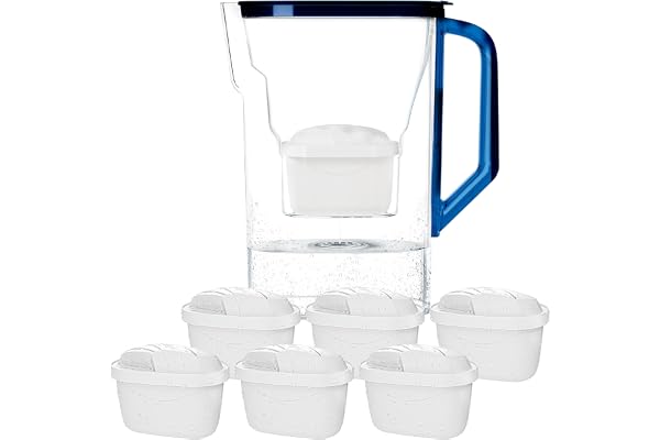 Wessper Carafe Filtrante avec Filtre, Carafe pour porte de réfrigérateur 2,7 L, Cartridges avec Charbon Actif et Résine échangeuse d'ions, Pitcher set set de 6 Filtres - Bleu