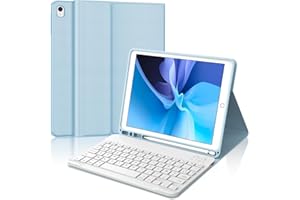 OCCTINGKIND Coque Clavier pour iPad 9e/8e/7e Génération 10.2 Pouces, AZERTY Français Housse Clavier Bluetooth Détachable avec Porte Crayon pour iPad 2021/2020/2019 10.2"/Air 3 2019/iPad Pro 10.5 2017, Bleu Ciel