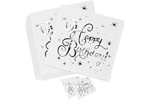 ORMROMRA Lot de 40 serviettes en papier argentées « Happy Birthday » - 25 x 25 cm - Décoration de table d'anniversaire pour garçon et fille