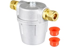 SPARES2GO Boiler Filter 3/8" Aluminium Inline Central Heating Oil Fired Fuel Strainer Bowl + 2 x 10mm Compression Connectors