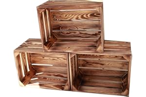 TERAMICO Set di 3 cassette in legno, per vino, frutta, 38 x 25 x 25 cm, con ripiano intermedio, come scaffale e decorazione (set da 3 senza fondo)