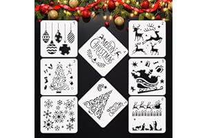 EMAGEREN Pochoirs de Noël, 8 Pcs Pochoir en Plastique Réutilisable Pochoir Sapin de Noel Pochoirs de Dessin Père Noël Sapin de Noël Flocons de Neige Bonhomme de Neige pour Décoration de Noël