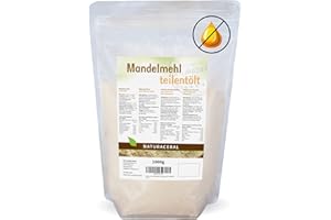 ‎NATURACEREAL Naturacereal Mandelmehl 1kg - entölt – 100% reines, glutenfreies Mandelmehl, Low Carb & High Protein, ideal für Paleo & Backrezepte, feine Textur & vielseitige Anwendung