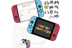 PTECDROTS 20Pcs Video Game Invitations Sets with Envelopes Gamer Party Favors Game On Birthday Invitations for Boys Birthday Party Gaming Party Decorations, 17 x 10cm