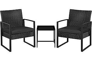 Yaheetech Balkonmöbel Set, Gartenmöbel-Set aus PE-Polyrattan Wetterfest inkl. 2 Stühle mit Sitzkissen & Tisch, 3 Teilig Terrassenmöbel Sitzgruppe Lounge Set für Balkon/Terrasse/Garten, Schwarz