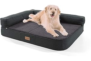 brunolie Odin - Divanetto per Cani, Lavabile, Ortopedico e Antiscivolo, Cuscino per Cani con Schienale Rimovibile, Taglia M (100 x 80 x 12 cm), Grigio Scuro