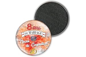 Badgmania Magnet Aimant 3.8cm | Anniversaire 8 Ans de Mariage Noces de Coquelicot | Diamètre 3.8cm | Anneaux Mariage