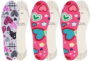 OMBRISA Kids Insoles, Insoles for Kids 3 Pairs, Shoe Filler Toddler, Memory Sponge Insole Breathable Latex Shoe Inserts, Cutting Size Soft Washable Replacement Insole (Type 2)