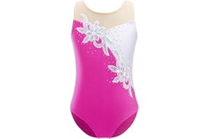 Oyolan Enfant Fille Justaucorps Gymnastique Danse Strass Paillette Métallique sans Manche Leotard Gym Patinage Costume Spectacle Compétition 5-16 Ans