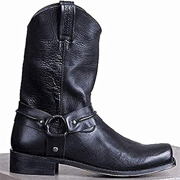 BININBOX Rijlaarzen Middelhoge laarzen Western Cowboy Laarzen Vintage Heren en Dames Laarzen Lederen Laarzen met Lage Hakken, bruin, 44 EU