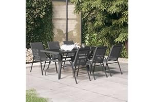 Yolola 6+1 Gartenstühle und Gartentisch Stahl,Balkon Esstisch Set 6 Personen,Gartenstühle Stapelbar,Terrassenmöbel Set Tisch Stühle,Gartenmöbel-Sets Balkonmöbel,Outdoor-Essgruppe Grau und Schwarz