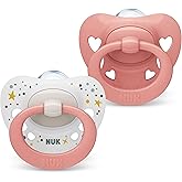 NUK Signature Pacifier | 0-6 Months | Soothes 95% of Babies | BPA-Free Silicone Heart Pacifiers | Includes Case | Pink Hearts