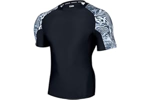 HUGE SPORTS Mens Rash Vest- Rash Guard Short Sleeve Quick Drying Wetsuit Swimming Tops for Surfing BJJ Jiu Jitsu