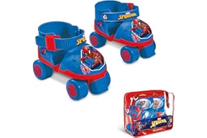 Mondo Toys - pattini a rotelle regolabili Spiderman Marvel per bambini - Taglia dal 22 al 29 - set completo di borsa trasparente, gomitiere e ginocchiere - 18390