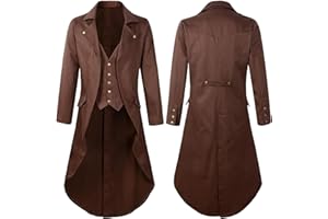 RLEHJN Steampunk Jacket Men UK Sale Clearance Long Coat Vintage Tailcoat Jacket Gothic Victorian Frock Coat Uniform Costume Single Breasted Trench Coat Autumn Casual Lapel Collar Overcoat