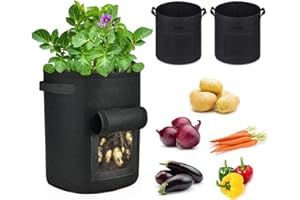LUOGE Lot de 2 sacs de culture de pommes de terre, 37 litres, en tissu non tissé respirant, avec rabat et poignées, sacs de culture de légumes de jardin pour pommes de terre, tomates, carottes (noir)
