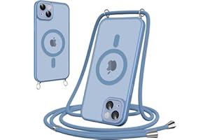 Woijrly Magnetic Mobile Phone Strap with Strap for iPhone 14 Case - Necklace Mobile Phone Case Translucent with Camera Protection, Adjustable and Removable Chain, Crossbody Magnet Clear Cover, Light