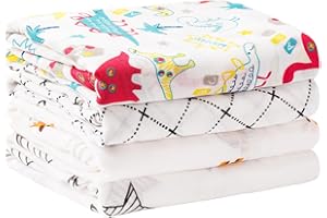 Peepeemax Langes Bebe 120x120 cm Lot de 4, Couverture Bébé en Coton et Bambou, Ultra Doux et Doux pour la Peau Mousseline Couverture d'emmaillotage pour Bébé Fille et Garçons, Dinosaure