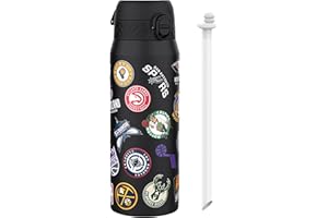 Ion8 NBA Multi Teams Sports Thermal Water Bottle with Removable Straw, 750ml/24oz, Leak Proof Insulated Drinking Bottle, Easy to Open, Secure Lock, Dishwasher Safe, Flip Cover, Metal Bottle