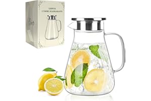 LIBWYS 1700ml Glaskaraffe mit Deckel - Wasserkaraffe aus Borosilikatglas, Karaffe Glas Getränkekaraffe Wasserkrug für DIY Getränke, Saft, Tee, Milch