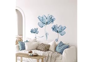 Tanlaby Grande Blu Fiori Adesivi Murali Azzurri Fiori Adesivi da Parete Loto in fiore Stickers Muro per Camera da Letto Soggiorno Ufficio Divano TV Decorazione Parete