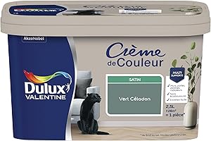 Dulux Valentine Crème de Couleur - Peinture multi-supports intérieure - Satin Vert Céladon 2,5 L