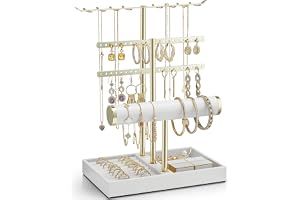 VLANDO Smyckesställ 4 våningar, PU-läder, smyckesförvaring, rumsdekoration | Smyckesorganisatör display för halsband, klockor, ringar, örhängen, armband, armring, solglasögon