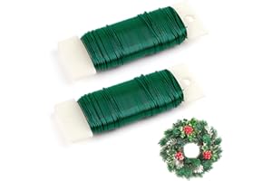SULOLI 2 Pack Florist 70m Flexible Paddle Wire 22 Gauge Floral Twist Ties Plant Supports Garden for Crafts, Christmas Wreaths, Tree, Garland and Floral Arrangements DIY (Dark Green)