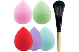 Mocarheri 5 pz Set di Spugnette Trucco Beauty con 1PCS Pennelli Trucco, fondotinta spugnetta, ottimo per liquidi, creme,Polveri, morbida trucco spugne (5 colori)