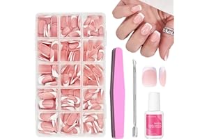 EONFAVE French False Nails - 240Pcs Square Press On Nails Short - Fake Nails White Tip French False Nail Kit - Full Cover Stick on Nail Flase Nail Art Manicure Decorations
