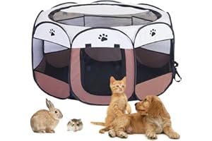 Welpenauslauf 74x74x43cm, BRIMOREA Katzenkäfig Hundekäfig für zuhause, Gitterbox Hund Wurfbox für Katzen Kaninchenstall innen Katzengehege Balkon Katzenkäfig für Draußen Hasen Auslauf(Braun)