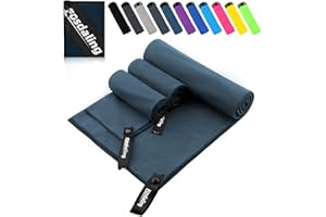 FOSDALING Mikrofaser Handtuch 3er Set - Groß 200×100cm & 2 Klein 80×40cm, Schnelltrocknend Microfaser Sporthandtuch, für Reisehandtuch, Badetuch, Fitness & Sport Handtücher und Strandtuch (Dunkelblau)