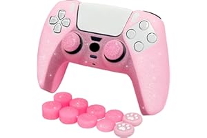 HLRAO rutschfeste Silikon-Schutzhülle mit Glitzer, kompatibel mit PS5/Slim/Pro Controller, 8 Stück Glitzer-Daumengriffkappen und 2 Griffkappen.