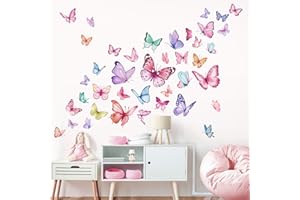 ‎WONDEVER wondever Wandtattoo Aquarell Schmetterlinge Rosa Wandaufkleber Bunt Schmetterling Mädchen Wandsticker Wanddeko für Mädchenzimmer Kinderzimmer Babyzimmer