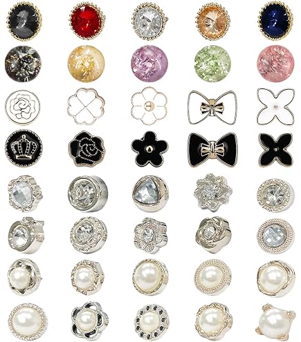 GrueGard Boutons Perles Sans Couture – Clip Réducteur De Décolleté Amovible, Broche Élégante Pour Chemise, Cardigan Et Blouse Femme (Blanc, Lot Mixte 12 Tailles)
