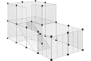 PawHut Recinto per Animali di Piccola Taglia Modulabile con Pannelli e Accessori, Gabbia per Roditori da Interno in Acciaio e PP, per Porcellini d'India, Conigli, Cincillà, 140x70x70 cm, Nero