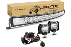 ‎SKYWORLD SKYWORLD LED Arbeitsscheinwerfer Bar, 132CM 675W Gebogen LED Offroad Scheinwerfer Arbeitslicht, 2 x 60W Zusatzscheinwerfer Beleuchtung mit 12V kabelbaum Auto Traktor SUV LKW KFZ 4x4 Nebelscheinwerfer