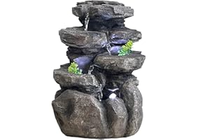 SEINHIJO Zimmerbrunnen Feng Shui Burnnen Garten Wasserfall Dekor Geschenk Modern Skulptur Arts Wohnzimmer Statue Polyresin Figuren LED Licht 31cm