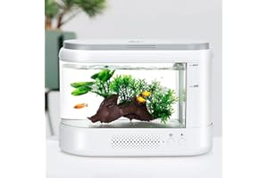 AQQA 4L Aquarium Komplettset,Kleines Aquarium mit Filter und Licht (9 Farben einstellbar) Aquarium Starter Kits mit Aromatherapie Funktion für Büro & Home Decor(Schwarz)