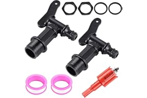 FENGQQKJ 2 grifos de desagüe para barril de lluvia, grifos de plástico de 3/4 pulgadas con abridor de 25 mm, hebilla de hilo y cinta impermeable