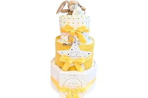 RUSTIC ROBIN New Baby Gifts for New Born Baby Gift Set 3 Tier Nappy Cake Baby Gift Hamper Present for Gift Baby Shower & New Parent Gifts Guess How Much I Love You (Unisex)