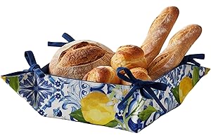 MOORG Cestino Pane in Cotone, Porta Pane da Tavola - Cestini con Diverse Fantasie, Portapane da Tavola 20x20x9 cm