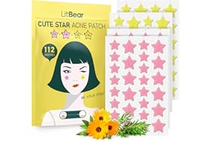 Acne Patch Pimple Patch, LitBear Pink & Yellow Star Shaped Acne Absorbing Cover Patch, Hydrocolloid Acne Patches For Face Zit Patch Acne Dots, Tea Tree Oil + Centella, 112 Patches, 14mm & 10mm