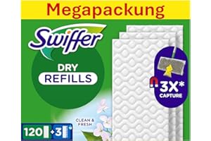 ‎SWIFFER Swiffer Bodenwischer Nachfüllpackung, 120 Trockene Und 3 Feuchte Bodentücher, Nimmt Schmutz Auf Und Schließt Ihn Ein