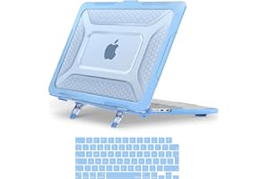 MOSISO Coque Compatible avec MacBook Air 13 Pouces M4 M3 M2 2025 2024 2023 2022 A3240 A3113 A2681,Nid d'abeille Antichoc Usage Intensif TPU Étui avec Béquille Pliable&Housse Clavier,Airy Bleu