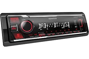‎KENWOOD Kenwood KMM-BT408DAB - USB-Autoradio mit DAB+ & Bluetooth Freisprecheinrichtung (Soundprozessor, USB, AUX, 1 x Pre-Out 2.5 V, 4 x 50 Watt, Tastenbeleuchtung rot, inkl. DAB+ Antenne)